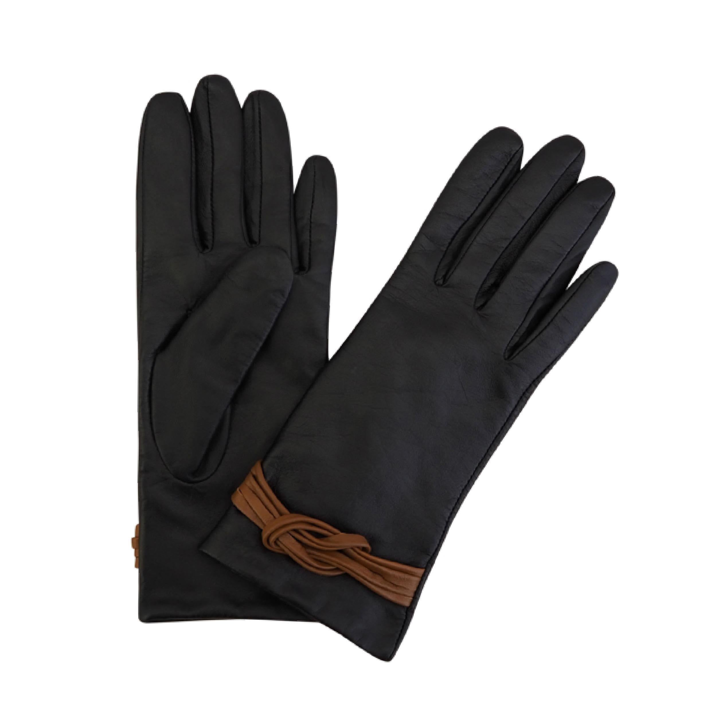 Knot Leather Glove | Black-Cognac - CadelleLeather