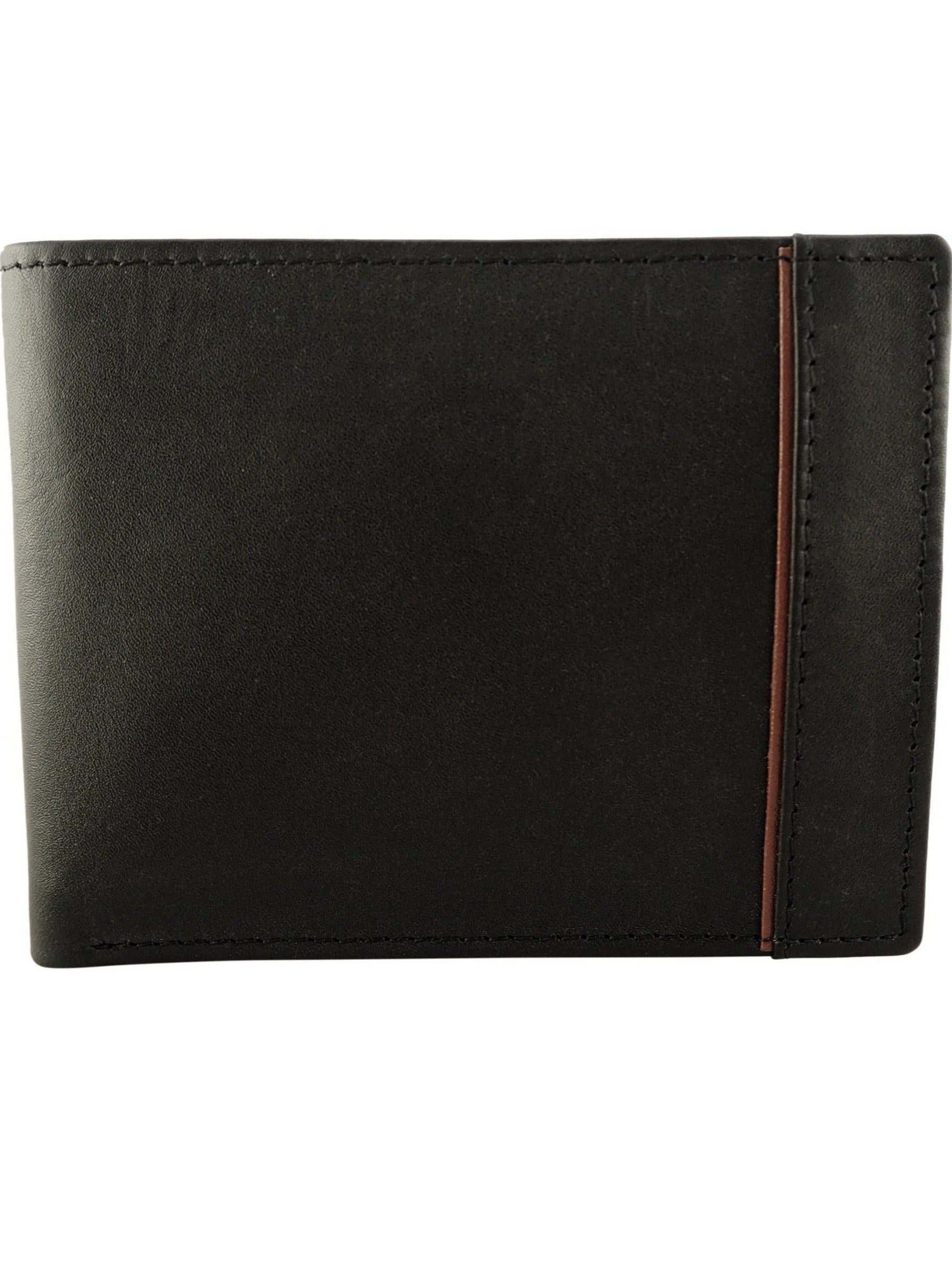 Men's leather wallet with contrast piping