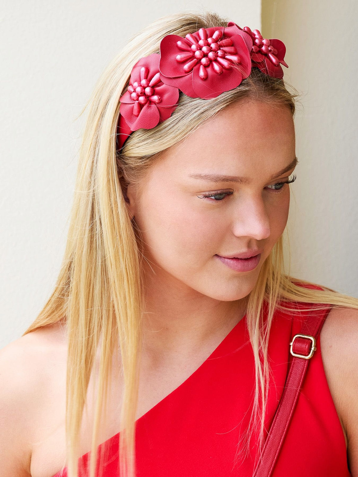 Cadelle Zara leather floral headband with beads in the centre