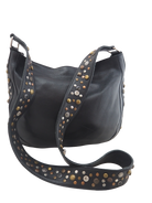 Black leather handbag with studded detail on the side and strap