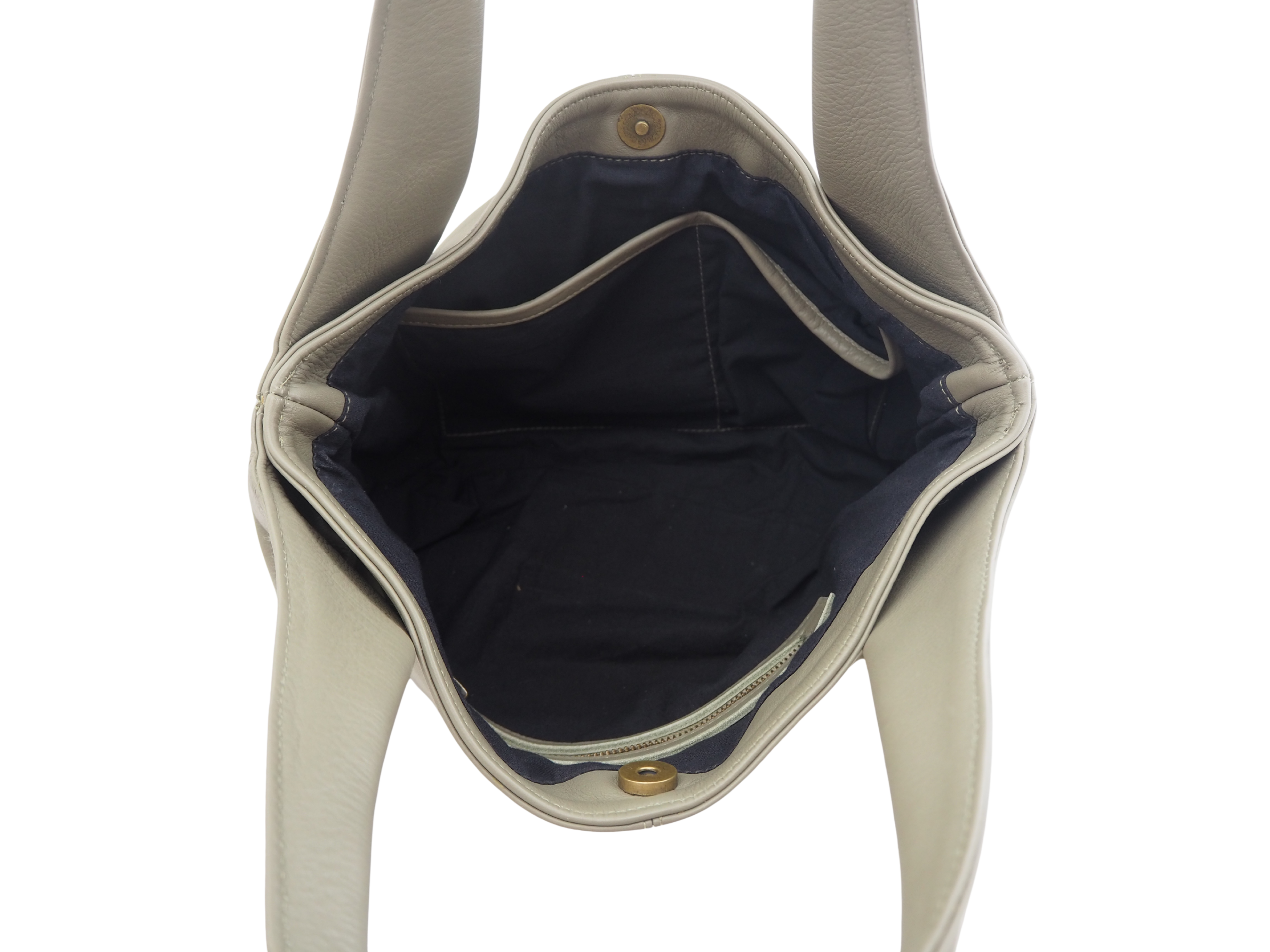 Inside of olive leather handbag