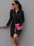 Cadelle Anastasia Black Leather Shirt Dress with collar and press stud closure