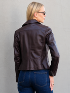 Back view of Anita chocolate berry leather biker jacket