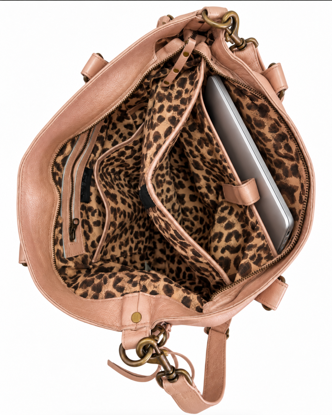 Cadelle Victoria leather overnighter inside with leopard print  lining