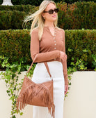 Cadelle Patty Cognac leather fringed tote with silver stud detail