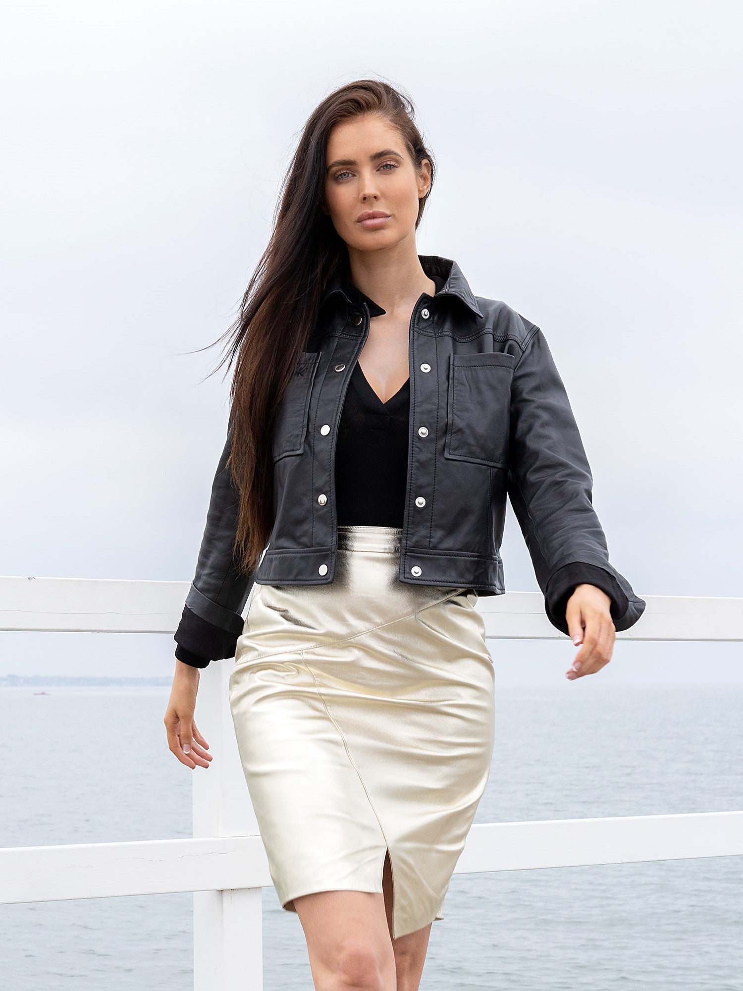 Meghan Asymmetrical Skirt | Gold Metallic-CadelleLeather