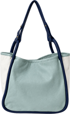 Cadelle Carla leaether color blocked shoulder bag with a pale blue front, white side panels and navy blue trim