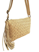 Cadelle Diane butter leather crossbody bag with woven front detail side view