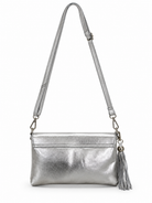 Cadelle Harriet silver metallic clutch with detachable tassel and crossbody- back view