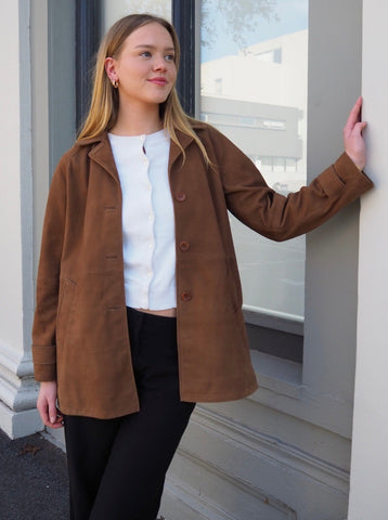 Jayne Suede Swing Coat | Dark Tan