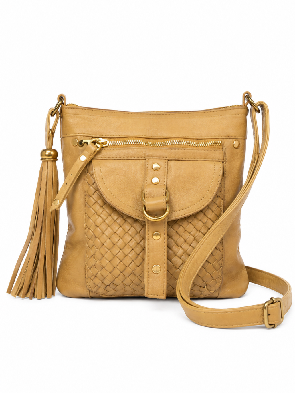 Cadelle leather Jamie camel leather crossbody with gold accessories