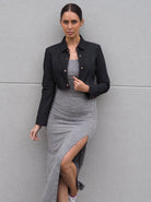 Cadelle Katy Cropped Black Leather Shirt with gold snap fasteners