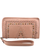 Mila Misty rose leather wallet with stitch and stud detail by Cadelle Leather