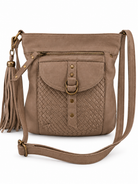 Cadelle Millie truffle leather crossbody with woven front and detacable tassel