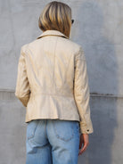 Back view of Madison beige leather jacket