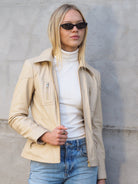 Madison beige leather zip through jacket