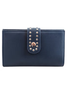 Cadelle Jessie navy leather wallet with silver stud flap and press stud closure 
