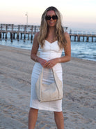 Peta double handled handbag in cream leather