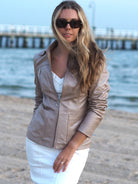 Primrose champagne metallic leather jacket with patch pockets