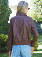 Barkly chocolate leather bomber jacket- back view