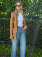 Cadelle Tilly camel mid-length leather jacket with tailored silhouette side view