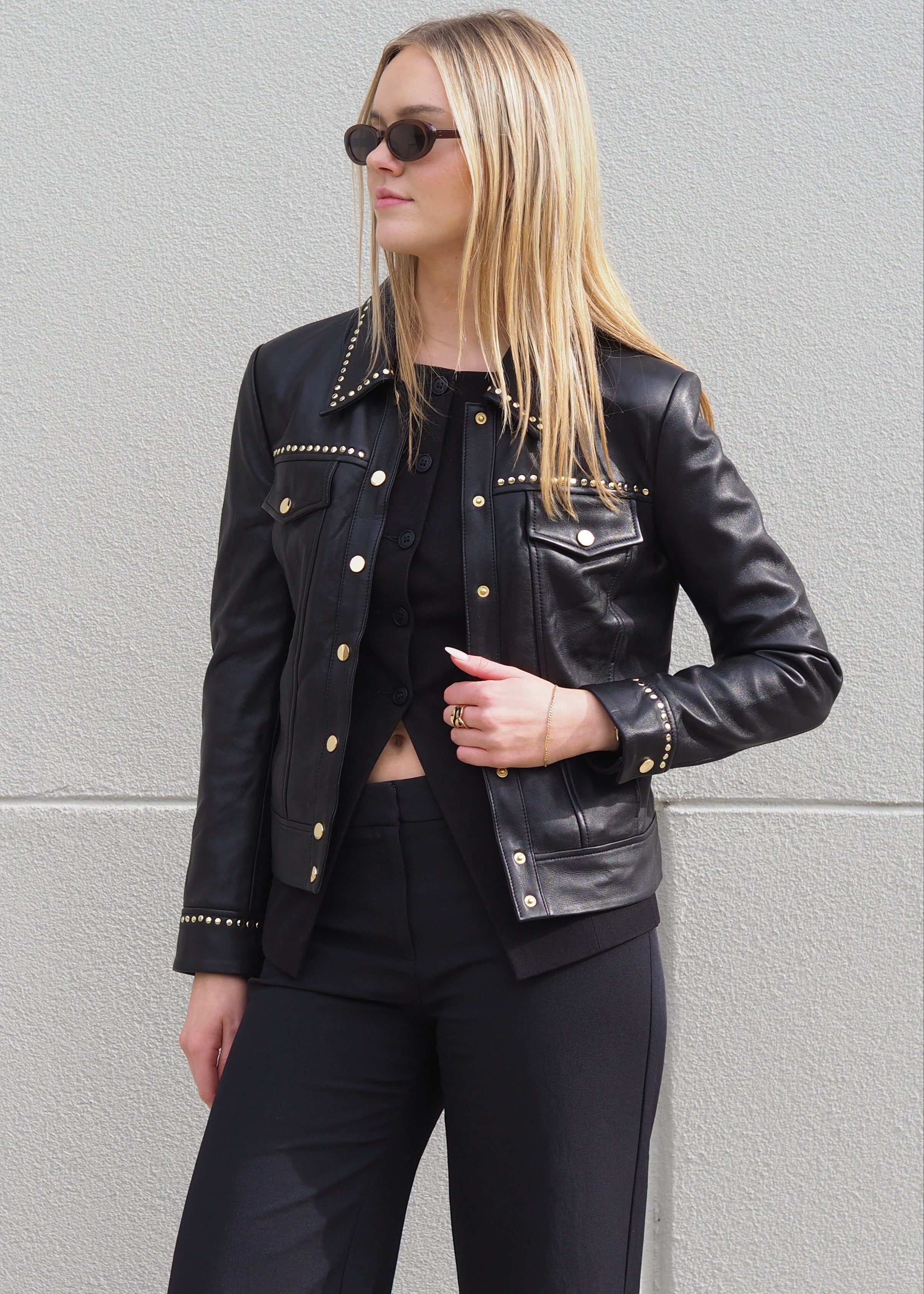 Danni Studded Leather Jean Jacket | Black – CadelleLeather