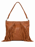 Cadelle Patty cognac leather fringed bag with silver studs