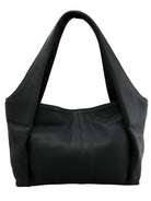 Cadelle Peta black leather handbag with structured tote silhouette front view