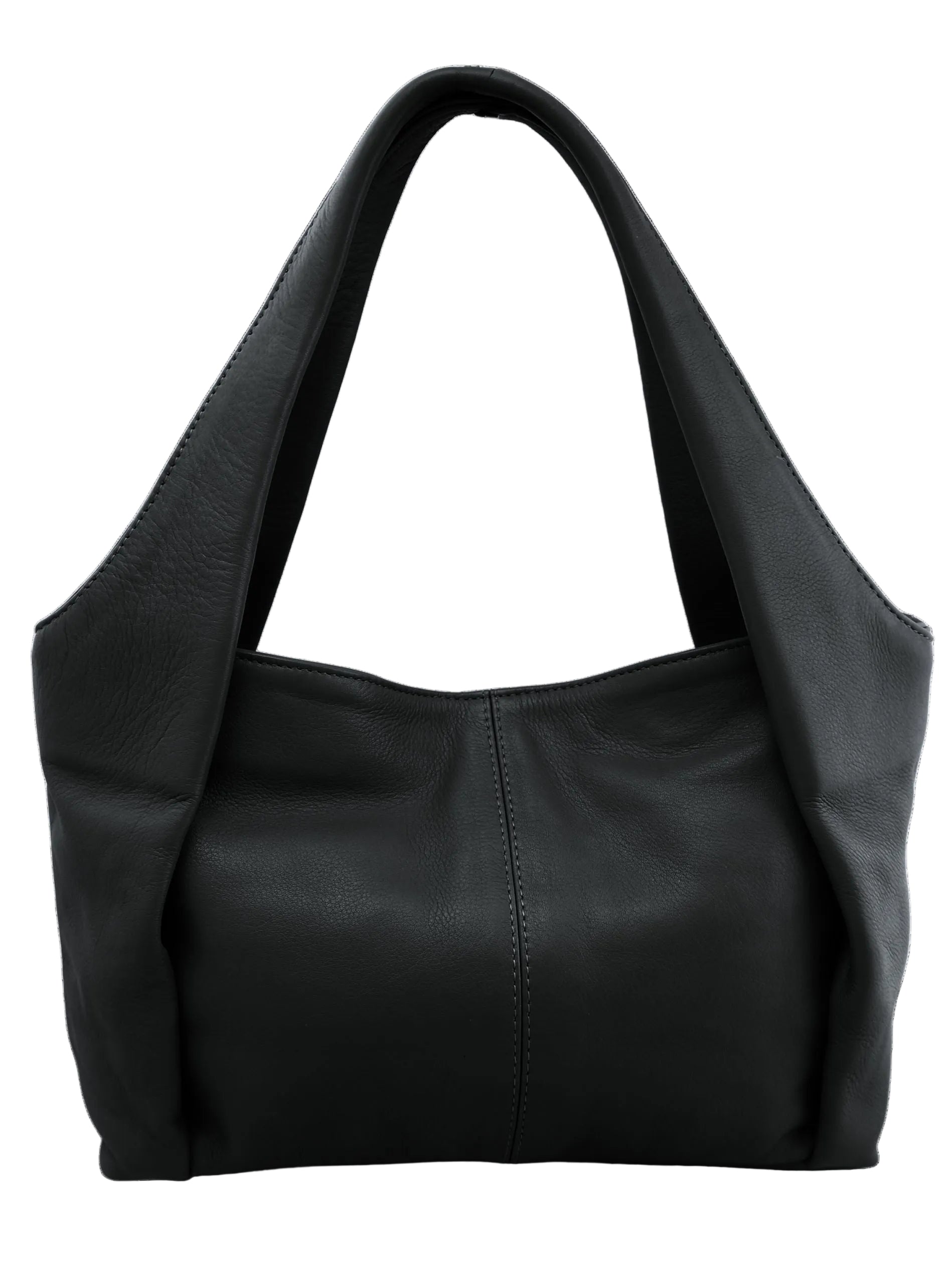 Black leather handbag with double handles