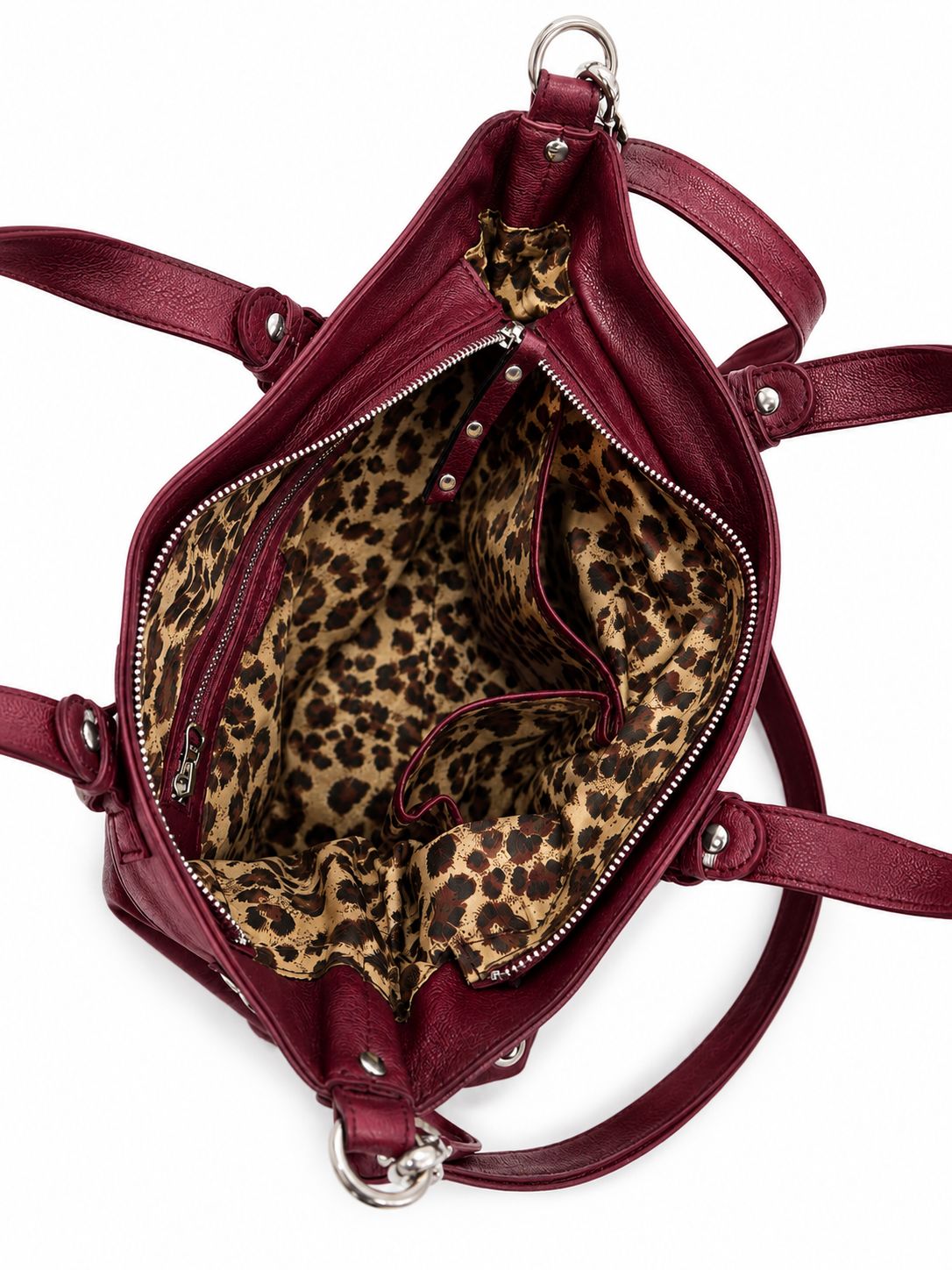 Cadelle Annelise leather shoulder bag internal view with leopard lining