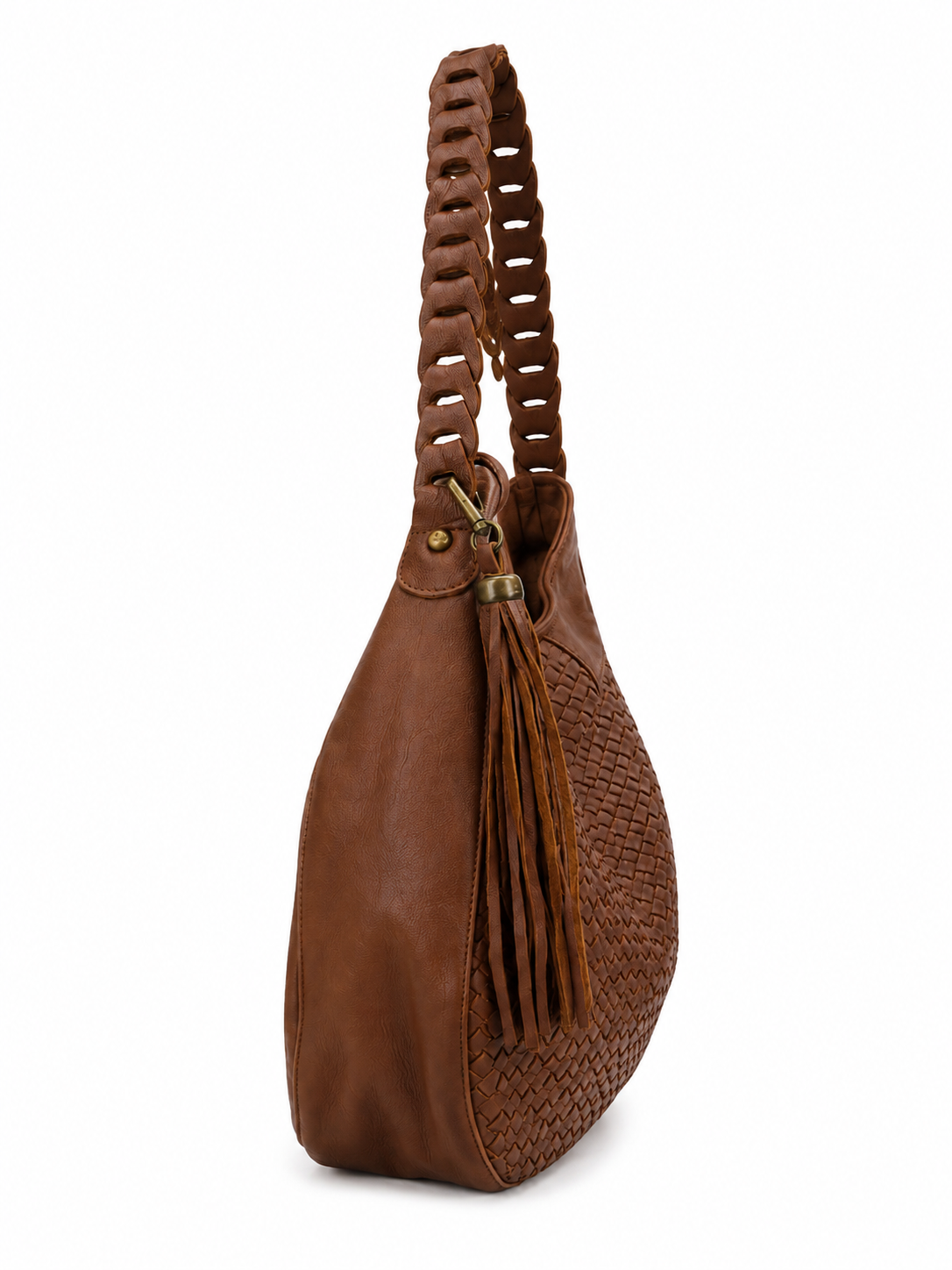 Side view of Lana chocolate leather hobo
