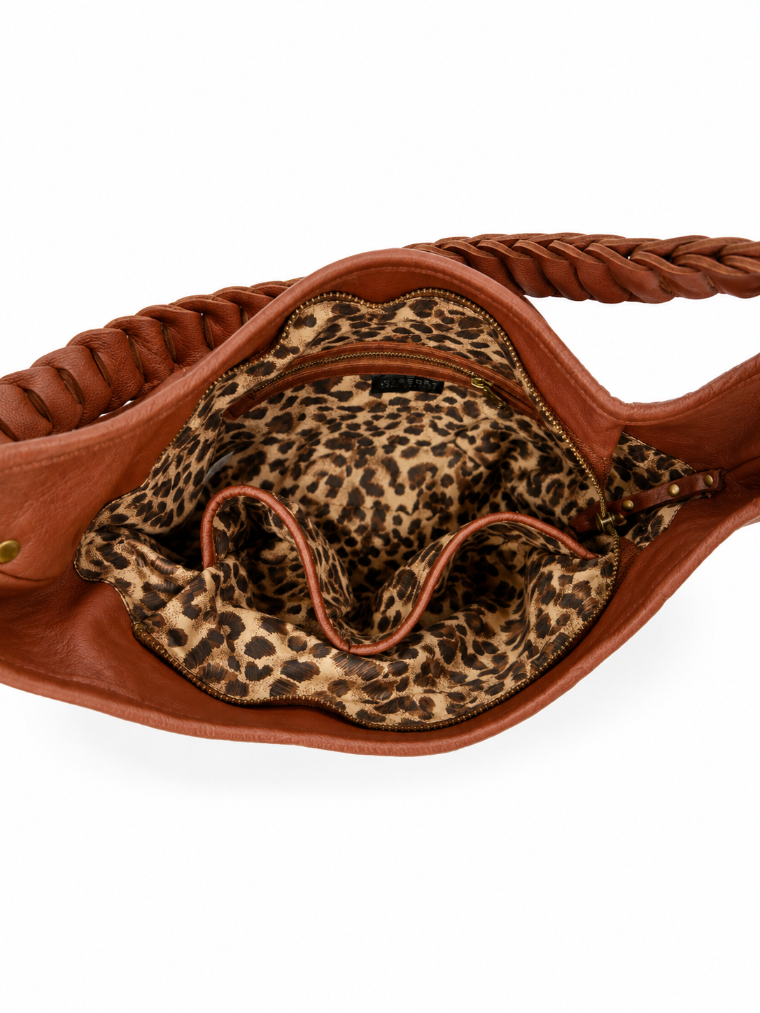 Inside of Lana chocolate leather hobo