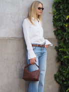 Cadelle leather chocolate Lee woven handbag