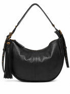 Cadelle Helena  black leather hobo bag with an adjustable strap, antique brass hardware, and a detachable tassel