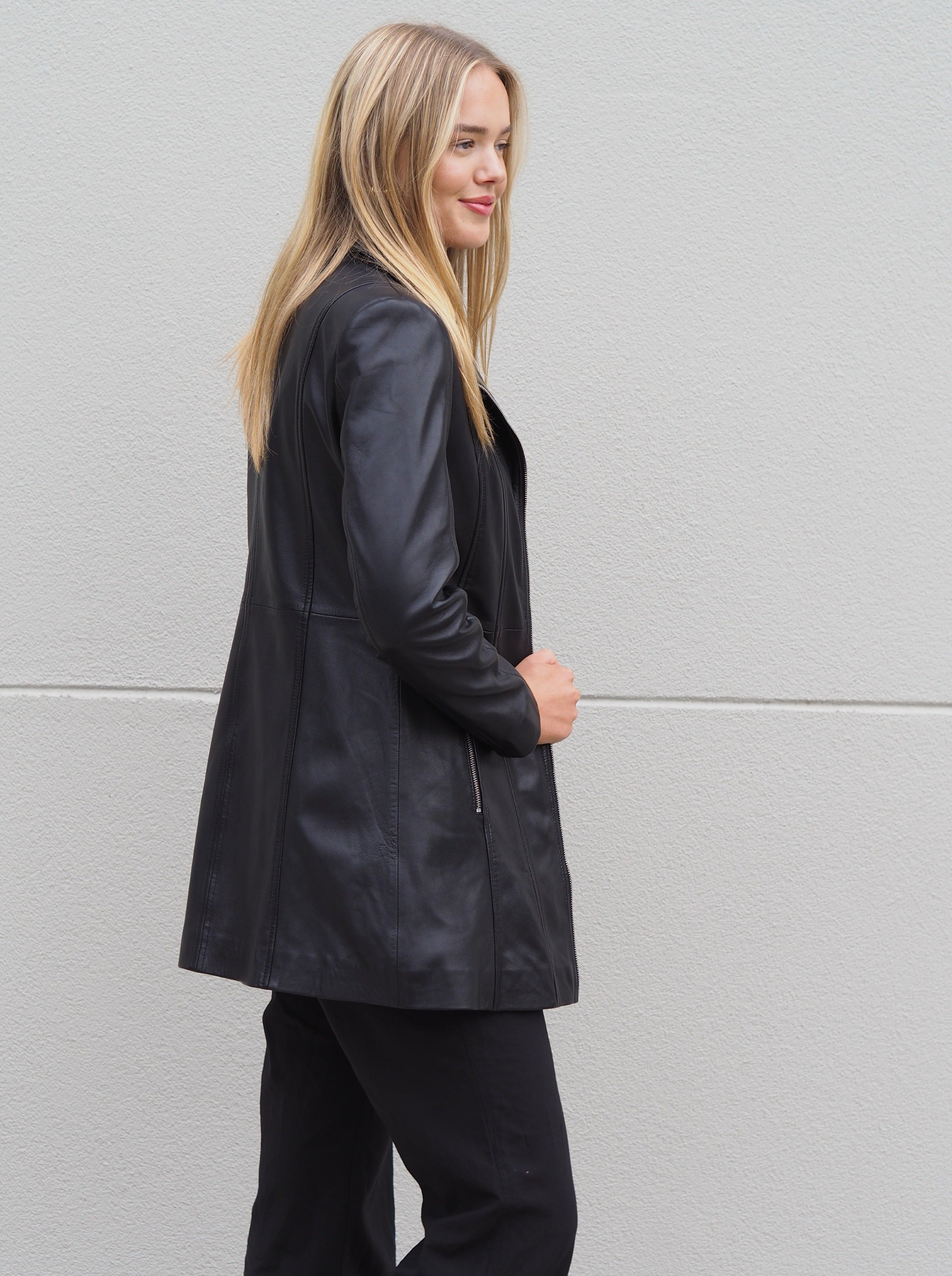 Matilda Mid Length Jacket | Black – CadelleLeather