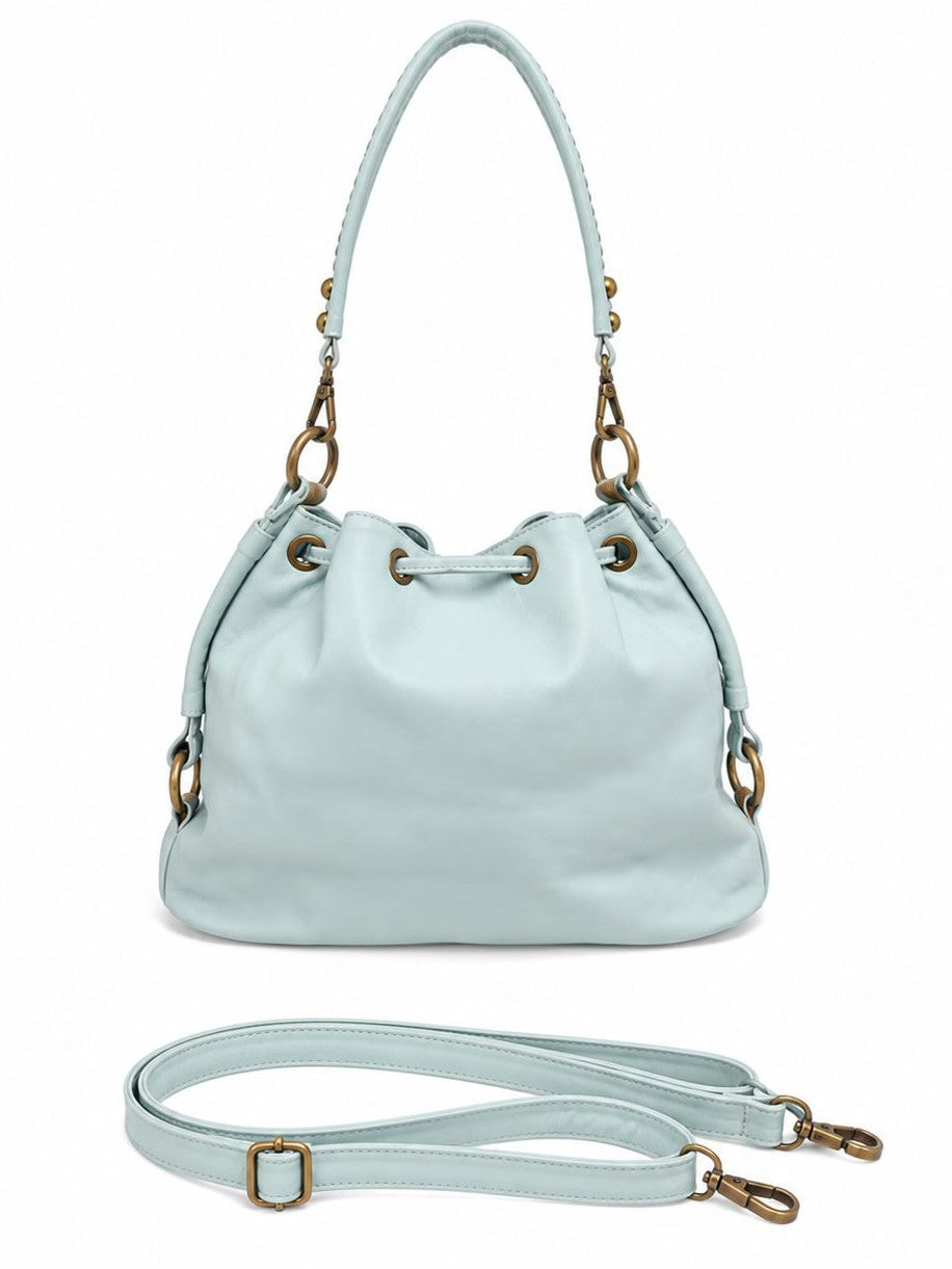 Cadelle Courtney Pale Blue leather bucket bag- back view