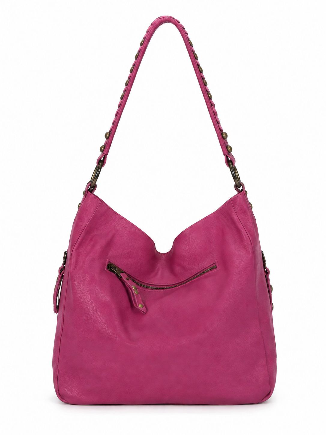 Cadelle Alicia Fuchsia leather tote bag with braided handles and zip closure back view