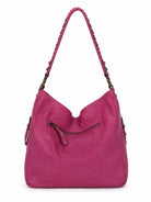 Cadelle Alicia Fuchsia leather tote bag with braided handles and zip closure back view