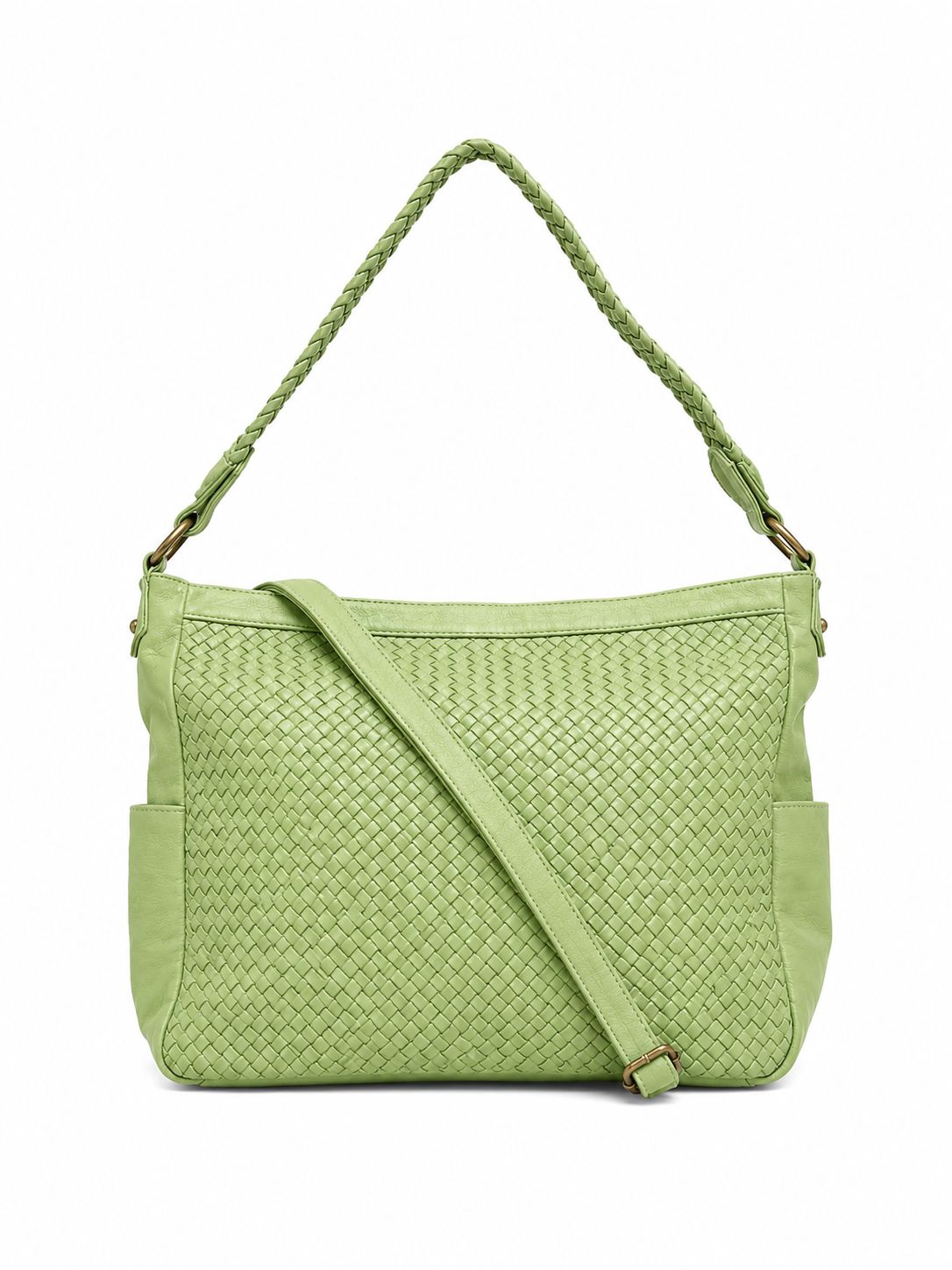 Cadelle Frankie Moss Green shopper with woven front and plait handle