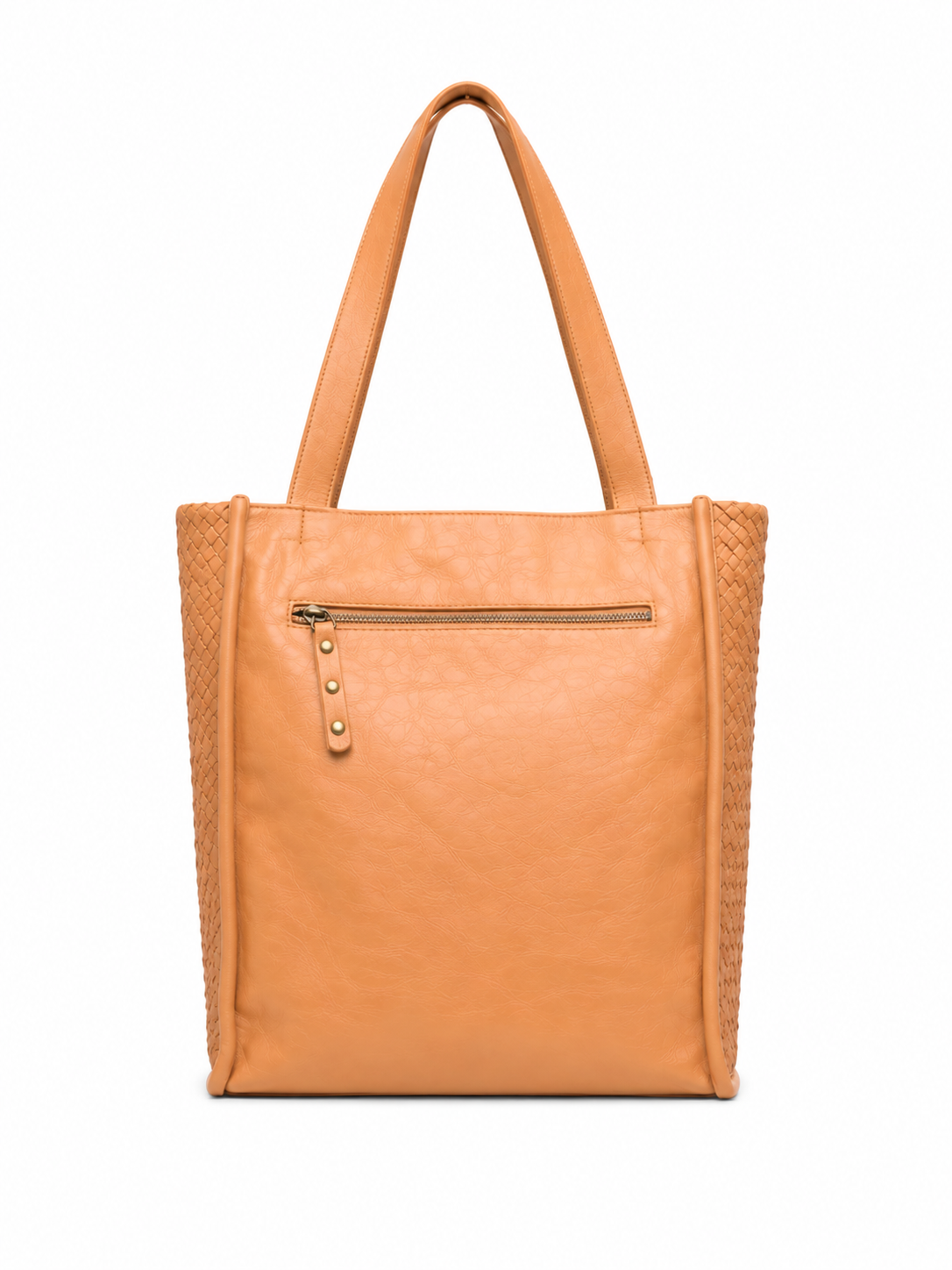 Cadelle Brooklyn camel leather tote back view, with zip pocket