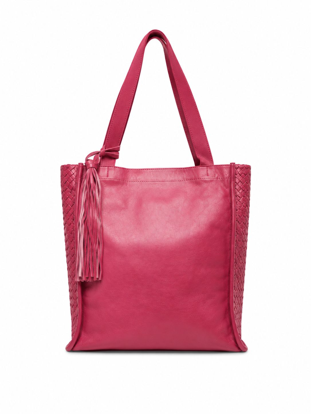 Cadelle Brooklyn leather tote in berry with side woven panels