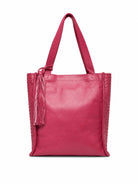 Cadelle Brooklyn leather tote in berry with side woven panels