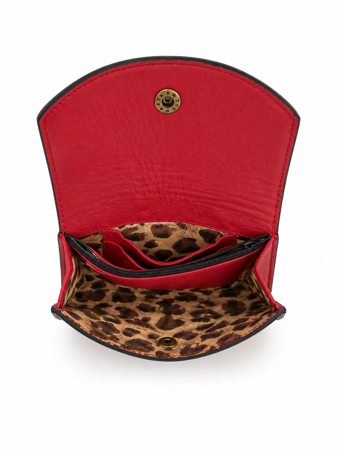 Cadelle Nova Black and Red leather wallet with stud closure inside view