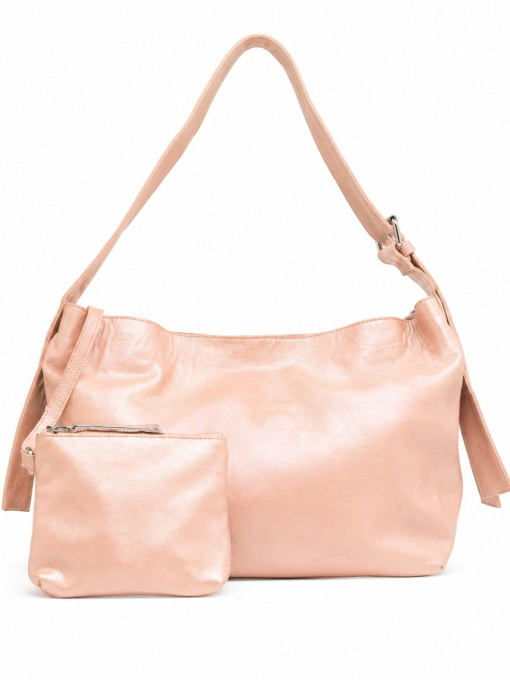 Cadelle Piper pink metallic leather shoulder bag with atattached pouch
