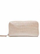 Cadelle Bella wallet in champagne metallic moc croc with a zip-around closure