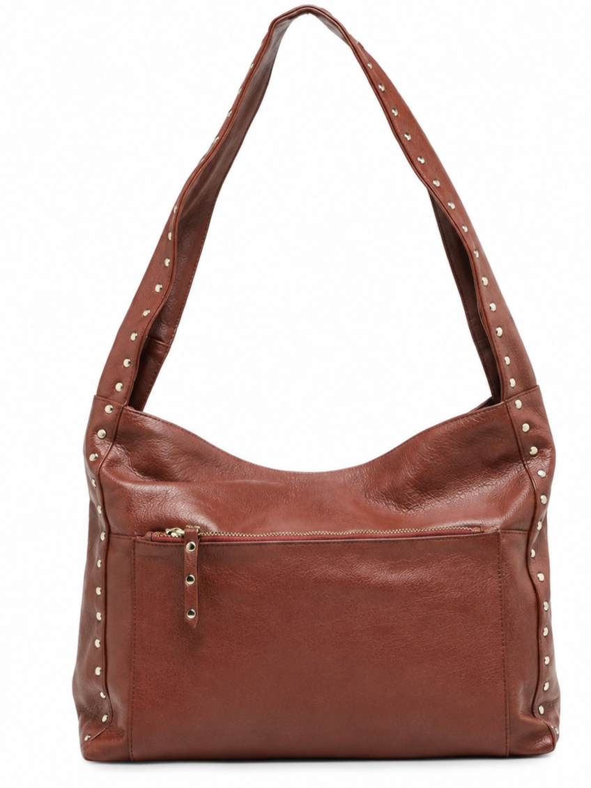 Cadelle Blondie chocolate leather  hobo with silver studs