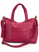 Cadelle Victoria overnighter in raspberry leather with studs down the front