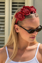 Cadelle Zara red leather floral headband with beaded centres