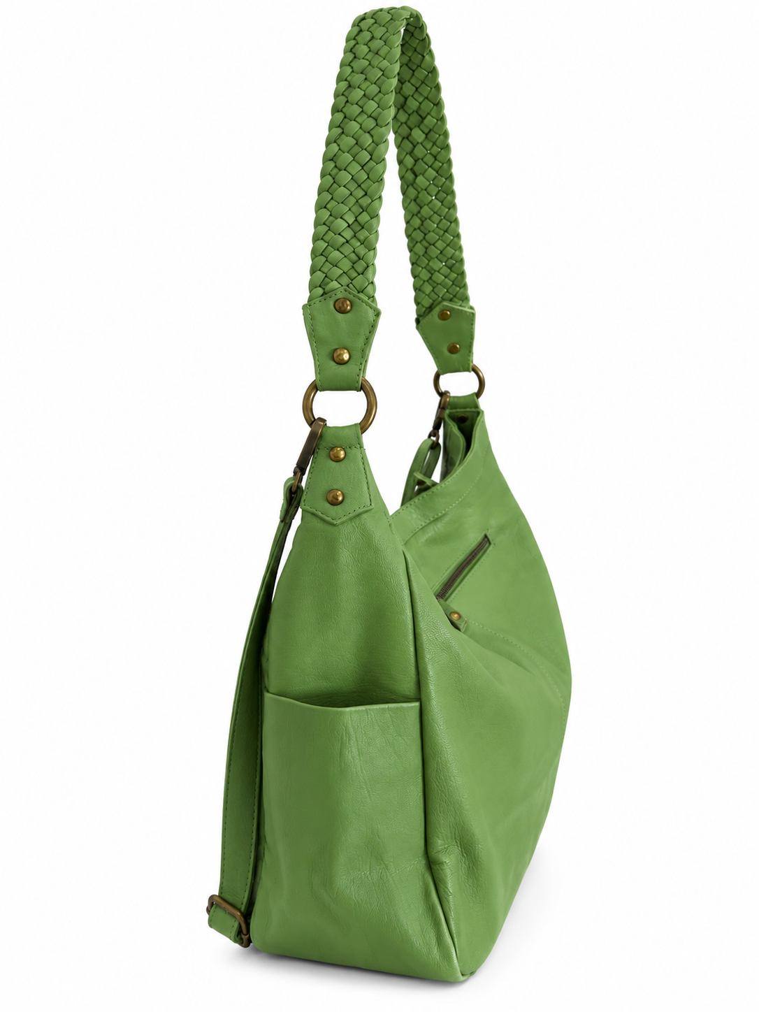 Cadelle Frankie leather moss green shopper, side view