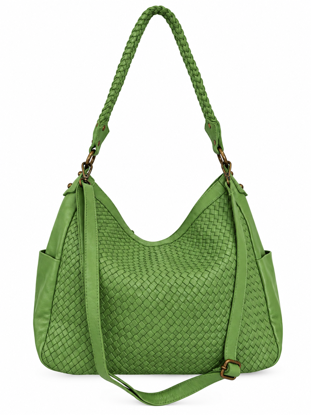 Cadelle Frankie moss green leather shopper with fixed handle and detachable crossbody strap
